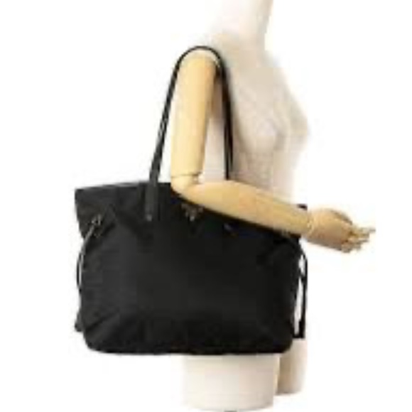 Authentic Prada Saffiano Trimmed Tessuto Tote Bag Black - Picture 3 of 13